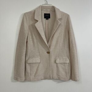 ANTHROPOLOGIE X SANCTUARY Blazer Womens XS Cream Bryce Knit Jacket Career